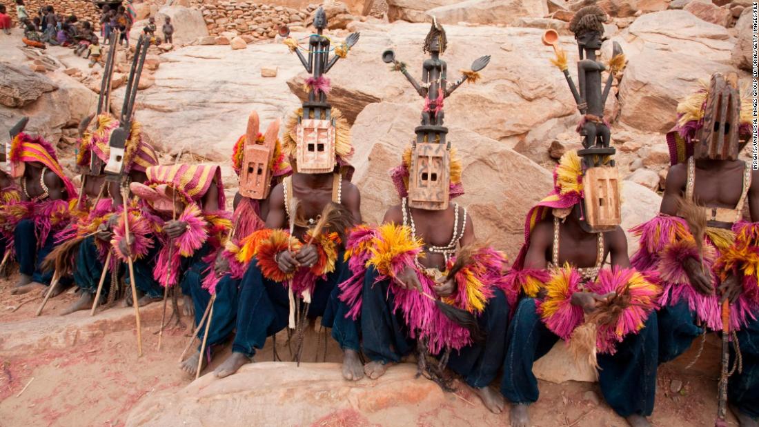 The Dogon dancers wearing Kananga masks in Mali, one of the inspirations for the film. 