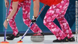 Norwegian curlers make Olympic-size fashion statement in diamond-print pants  