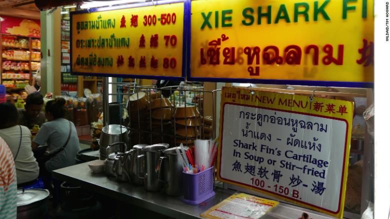 A food stall that offers shark fin in Thailand