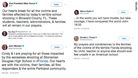 Some politicians&#39; condolences in the aftermath of the Florida high school shooting were criticized because the senders have a history of financial support from pro-gun organizations like the NRA. 