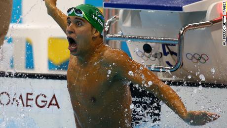 Le Clos reacts to beating swimming legend Michael Phelps at the 2012 London Olympics