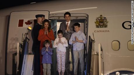 Canadian Prime Minister Justin Trudeau, along with his wife and three children, arrive in New Delhi on February 17.