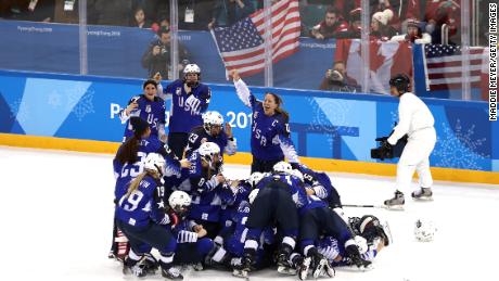 Team USA celebrates it&#39;s famous win over Canada. 