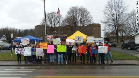 Teachers picket outside Barrackville School in Barrackville, WV.