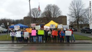 Teachers picket outside Barrackville School in Barrackville, WV.
