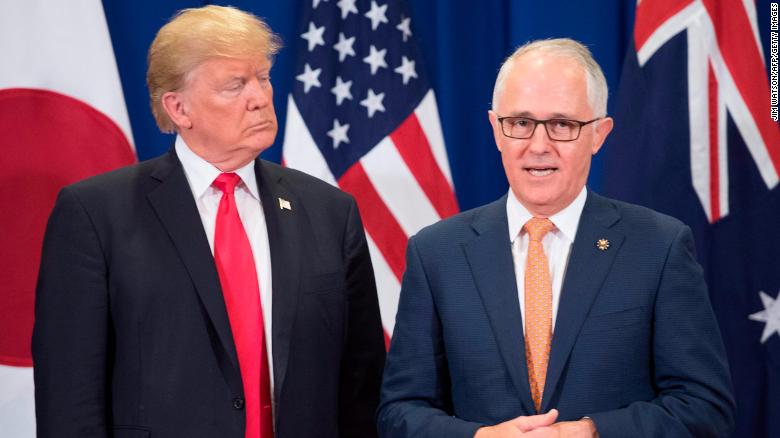 President Donald Trump listens to Australia Prime Minister Malcolm Turnbull during the Association of South East Asian Nations (ASEAN) Summit in Manila on November 13, 2017.
