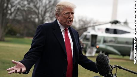 WASHINGTON, DC - FEBRUARY 23:  U.S. President Donald Trump speaks to members of the media prior to his departure from the South Lawn of the White House February 23, 2018 in Washington, DC. President will address the annual CPAC conference in National Harbor, Maryland. (Photo by Alex Wong/Getty Images)