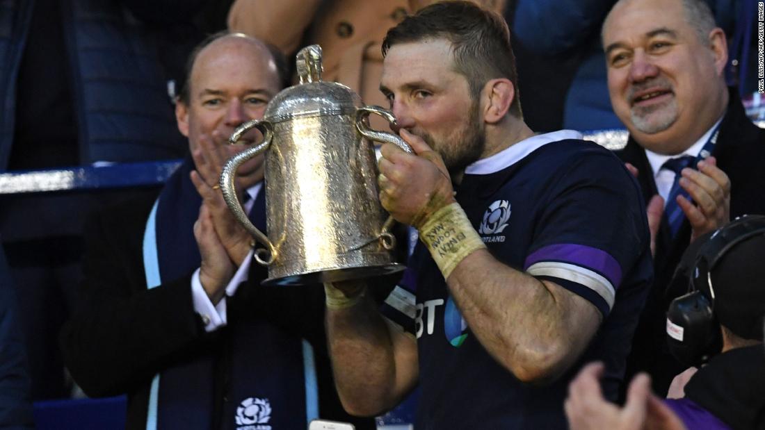 Scotland&#39;s flanker John Barclay kisses the Calcutta Cup after &lt;a href=&quot;http://coredev-dam-cnn.expprod.services.ec2.dmtio.net:8080/dam/assets/180226103040-stade-velodrome-six-nations-story-top.jpg&quot; target=&quot;_blank&quot;&gt;his side&#39;s 25-13 victory over England&lt;/a&gt; at Murrayfield, Edinburgh. It was the first time Scotland has beaten its oldest rival in ten years.