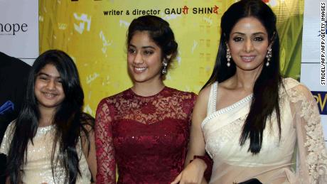 Sridevi (R) with daughters Jhanvi (C) and Khushi attended the premiere of Hindi film "English Vinglish" directed by Gauri Shinde in Mumbai on October 4, 2012. 