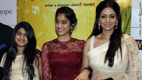 Sridevi, right, with her daughters Jhanvi, center, and Khushi in 2012 at the premiere of "English Vinglish."