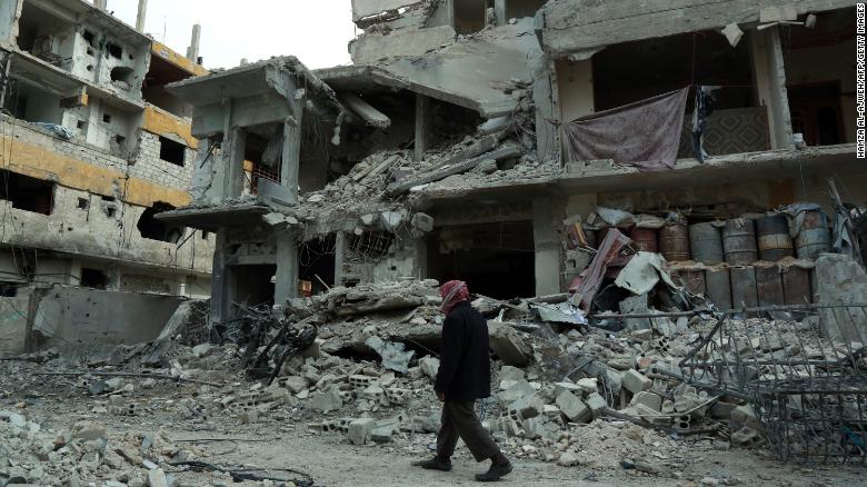 Damaged buildings in Eastern Ghouta, pictured on February 25.
