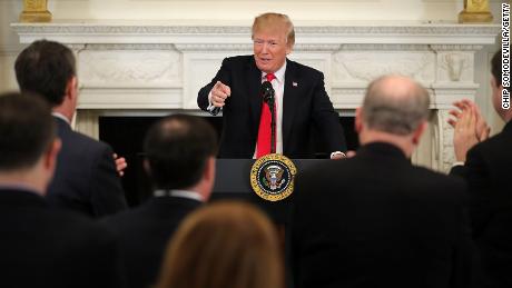 President Donald Trump hosts a business session with state governors in the State Dining Room at the White House February 26, 2018 in Washington, DC.