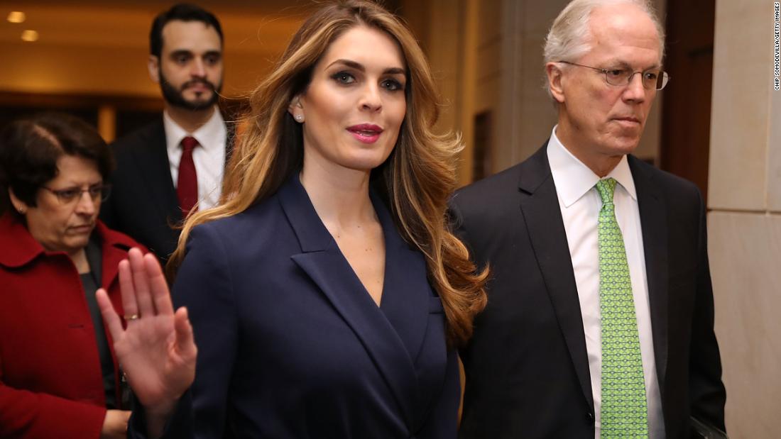 WASHINGTON, DC - FEBRUARY 27: White House Communications Director and presidential advisor Hope Hicks waves to reporters as she arrives at the U.S. Capitol Visitors Center February 27, 2018 in Washington, DC. Hicks is scheduled to testify behind closed doors to the House Intelligence Committee in its ongoing investigation into Russia&#39;s interference in the 2016 election. (Photo by Chip Somodevilla/Getty Images)