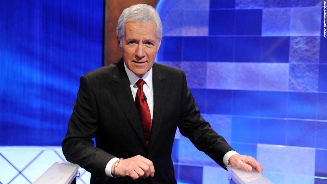 Game show host Alex Trebek poses on the set of &quot;Jeopardy!&quot; on April 17, 2010, in Culver City, California.