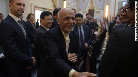 Afghan President Ashraf Ghani attends the second Kabul Process conference Wednesday at the Presidential Palace in Kabul.