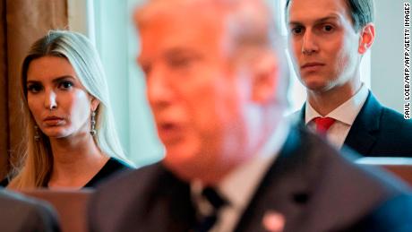 US President Donald Trump speaks alongside his daughter, Ivanka Trump (L) and her husband, Senior White House Adviser Jared Kushner (R) during a Cabinet Meeting in the Cabinet Room of the White House in Washington, DC, October 16, 2017. / AFP PHOTO / SAUL LOEB        (Photo credit should read SAUL LOEB/AFP/Getty Images)