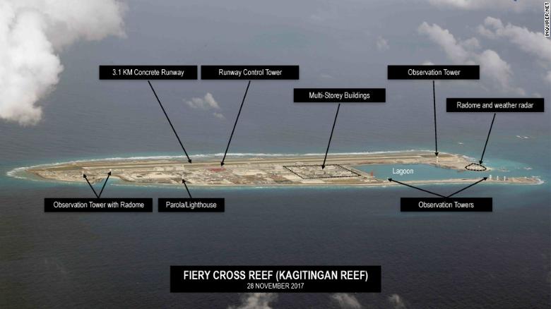 This aerial photograph of Fiery Cross reef obtained by the Philippine Inquirer and taken on November 28, 2017.