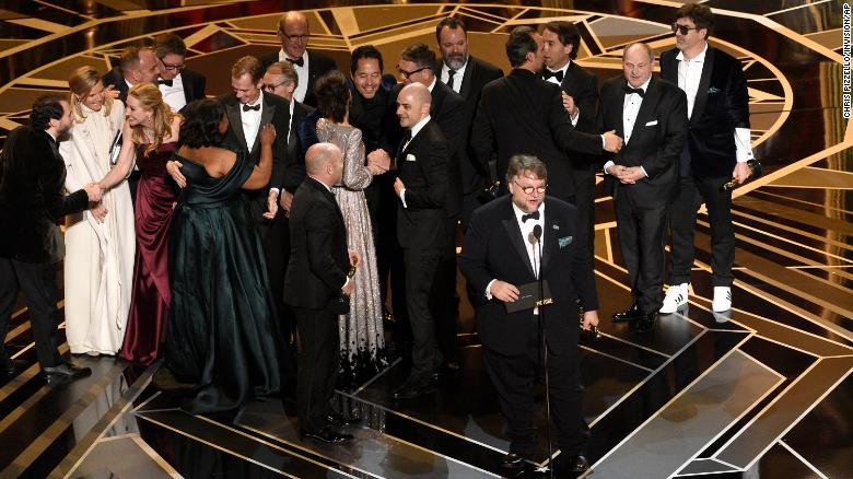 Guillermo del Toro and the cast and crew of &quot;The Shape of Water&quot; accept the award for best picture at the Oscars on Sunday, March 4, 2018