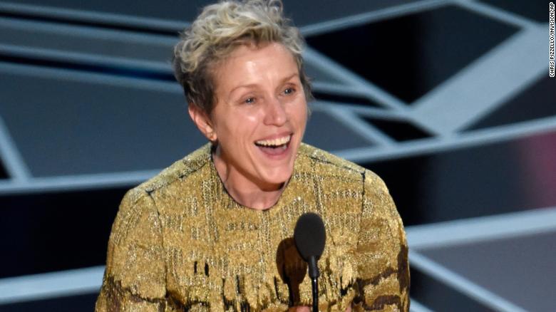 Frances McDormand accepts the award for best performance by an actress in a leading role for &quot;Three Billboards Outside Ebbing, Missouri&quot; at the Oscars on Sunday, March 4, 2018, at the Dolby Theatre in Los Angeles.