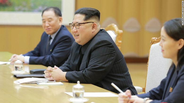 This picture  released from North Korea&#39;s official Korean Central News Agency (KCNA) on Tuesday shows North Korean leader Kim Jong Un (center) meeting with the South Korean delegation. To Kim&#39;s right is his sister and confidante, Kim Yo Jong.