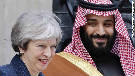 Saudi Arabia&#39;s Crown Prince Mohammed bin Salman with UK Prime Minister Theresa May in London on March 7. 