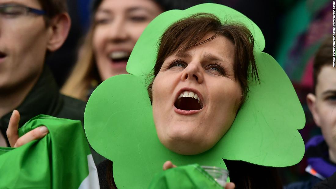 An Irish fan is in full voice as she celebrates her team&#39;s first title since 2015 and the prospect of a first grand slam since 2009. 