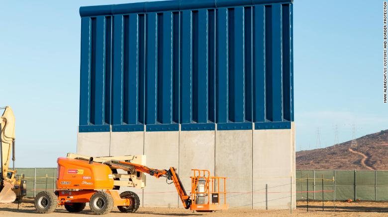 One of the eight border wall prototypes is pictured in its testing environment in San Diego near the Otay Mesa Port of Entry. Customs and Border Protection is evaluating the potential border barriers and may use characteristics of them in its future construction along the border.