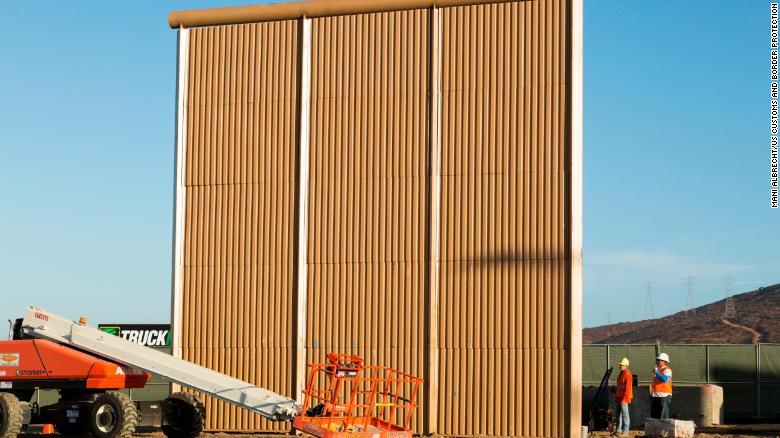 One of the eight border wall prototypes is pictured in its testing environment in San Diego near the Otay Mesa Port of Entry. Customs and Border Protection is evaluating the potential border barriers and may use characteristics of them in its future construction along the border.