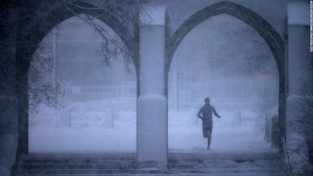 A jogger passes through the Boston University campus on Tuesday, March 13. A winter storm -- &lt;a href=&quot;https://www.cnn.com/2018/03/13/weather/northeast-winter-storm/index.html&quot; target=&quot;_blank&quot;&gt;the third nor&#39;easter in two weeks&lt;/a&gt; -- is threatening the region once again.