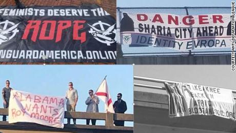 Some of the banners targeted Muslims and African-Americans.