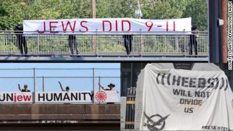 Some of the banners contained anti-Semitic messags.