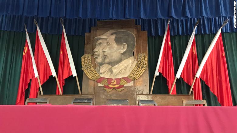 Mao&#39;s portrait is hung at the Yangjialing auditorium in Yan&#39;an, where the Chinese Communist Party held its seventh national congress in 1945, during which Mao Zedong Thought was confirmed as the party&#39;s guiding principle.