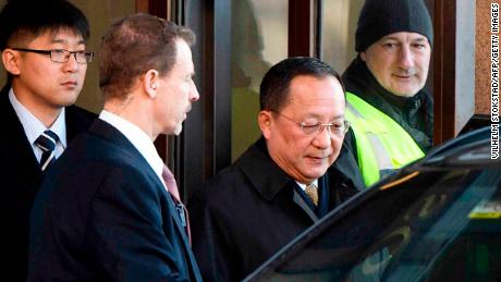 North Korean Foreign Minister Ri Yong Ho (C) leaves the Swedish goverment building Rosenbad in central Stockholm on March 16, 2018.

North Korea&#39;s top diplomat arrived in Sweden on March 15,  for two days of talks which could play a role in setting up a proposed summit between Donald Trump and Kim Jong Un. / AFP PHOTO / TT News Agency / Vilhelm STOKSTAD / Sweden OUT        (Photo credit should read VILHELM STOKSTAD/AFP/Getty Images)