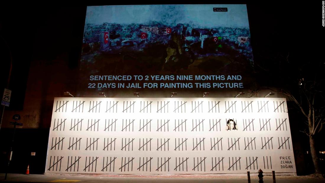 Banksy protested the incarceration of Zehra Dogan, a Turkish artist who was imprisoned last year over a painting. 