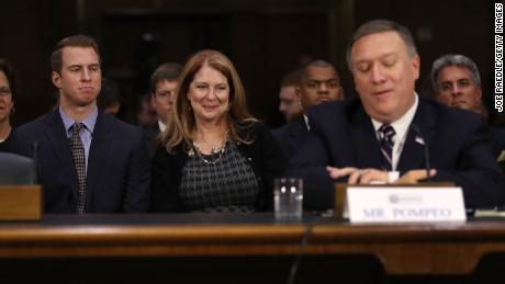 Nick Pompeo (L) and Susan Pompeo look on at their husband and father U.S. President-elect Donald Trump's nominee for the director of the CIA, Rep. Mike Pompeo(R-KS) as he attends his confirmation hearing before the Senate (Select) Intelligence Committee on January 12, 2017 in Washington, DC. (Joe Raedle/Getty Images)