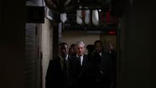 WASHINGTON, DC - JUNE 21:  Special counsel Robert Mueller (C) leaves after a closed meeting with members of the Senate Judiciary Committee June 21, 2017 at the Capitol in Washington, DC. The committee meets with Mueller to discuss the firing of former FBI Director James Comey.  (Photo by Alex Wong/Getty Images)