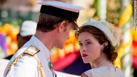 Claire Foy as Queen Elizabeth II and Matt Smith as Prince Philip in an episode of 
