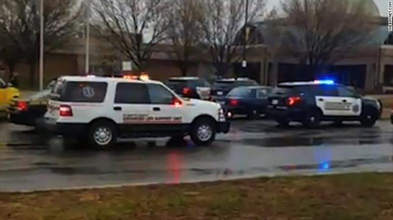 Law enforcement responds to a shooting at Great Mills High School in Great Mills, Maryland, on Tuesday.