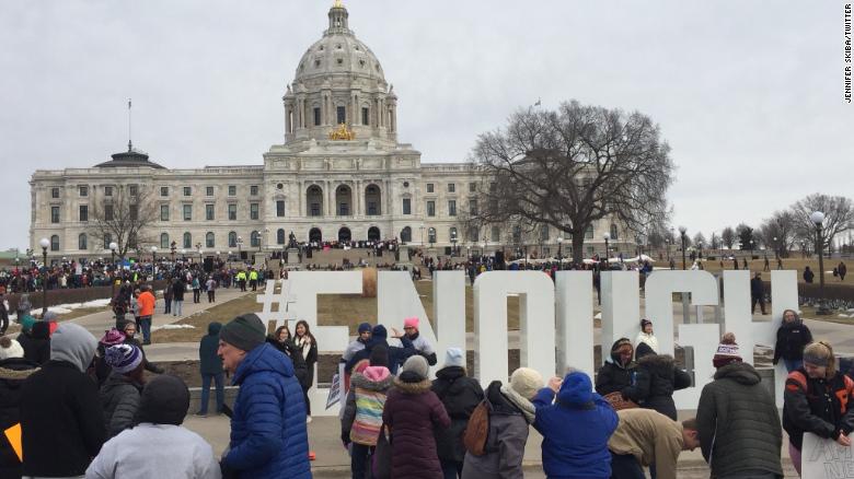 Jennifer Skiba took this photo of marchers and a large &quot;#ENOUGH&quot; sign Saturday in front of the capitol in St. Paul, Minnesota, on Saturday, March 24, 2018.