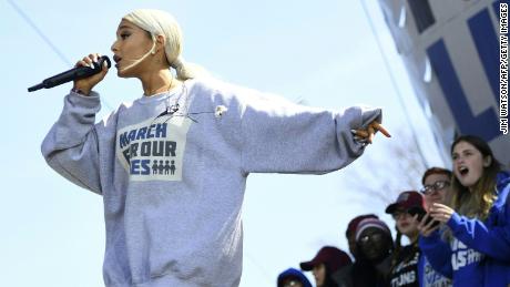 Singer Ariana Grande sings at the March for Our Lives rally in Washington.