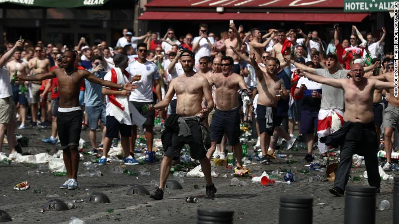 England and Russia fans clash in Marseille, France, ahead of their group stage match in the 2016 European football championship.