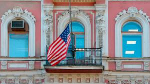 The flag of the United States flies outside the US Consulate building in St.Petersburg on March 30, 2018.Russian Foreign Minister Sergei Lavrov said on March 29, 2018 Moscow would expel 60 US diplomats and close its consulate in Saint Petersburg in a tit-for-tat expulsion over the poisoning of ex-double agent Sergei Skripal. / AFP PHOTO / OLGA MALTSEVA        (Photo credit should read OLGA MALTSEVA/AFP/Getty Images)