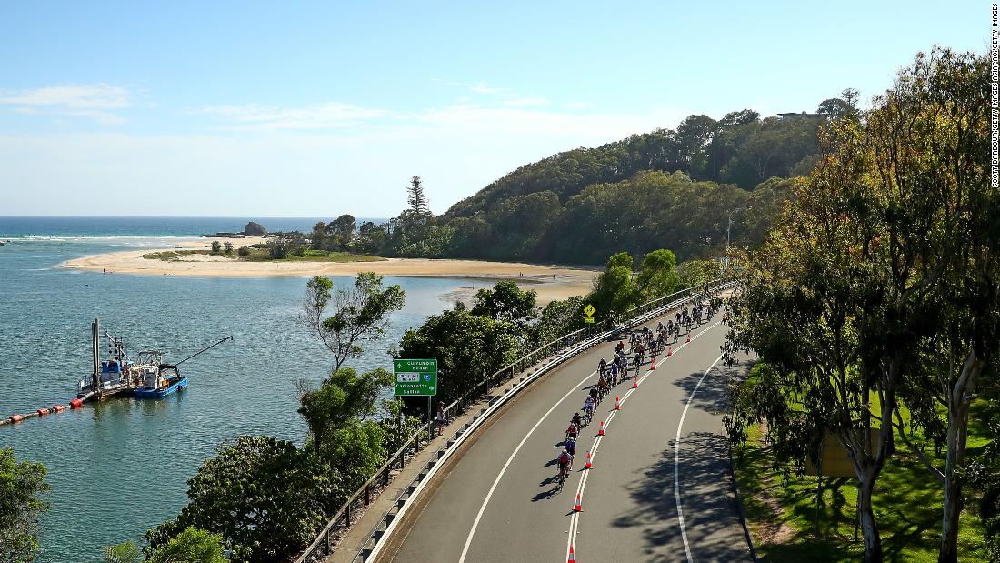 Road cycling and race walking will start and finish on the picturesque Currumbin Bay. Pictured is a test event of the Cycling Road Race. 