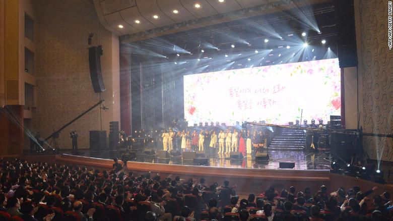 Pyongyang residents enjoy a rare concert by South Korean musicians at the 1,500-seat East Pyongyang Grand Theatre in Pyongyang in this photo released from North Korea&#39;s official Korean Central News Agency (KCNA).