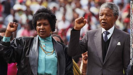 Winnie and Nelson Mandela in Soweto, South Africa in February 1990.