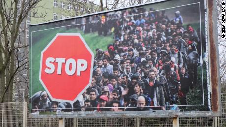 A government billboard on Budapest's outskirts calling for an end to migration. 