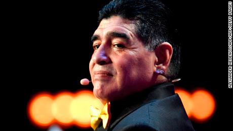 Argentina's former midfielder Diego Maradona poses on stage ahead of the 2018 FIFA World Cup football tournament final draw at the State Kremlin Palace in Moscow on December 1, 2017.
The 2018 FIFA World Cup will be held between June 14 and July 15, 2018 in 11 Russian cities. / AFP PHOTO / Alexander NEMENOV        (Photo credit should read ALEXANDER NEMENOV/AFP/Getty Images)