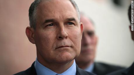 EAST CHICAGO, IN - APRIL 19:  U.S. EPA Administrator Scott Pruitt makes a statement to the media after meeting residents from and taking a brief tour of the West Calumet Housing Complex on April 19, 2017 in East Chicago, Indiana.  Nearly all the residents of the complex were ordered to move by the East Chicago Housing Authority after the soil and many homes in the complex were found to contain high levels of lead. The area has been declared an EPA superfund site. This was Pruitt&#39;s first visit to a superfund site since being named the agency&#39;s administrator. The complex is scheduled for demolition.  (Photo by Scott Olson/Getty Images)