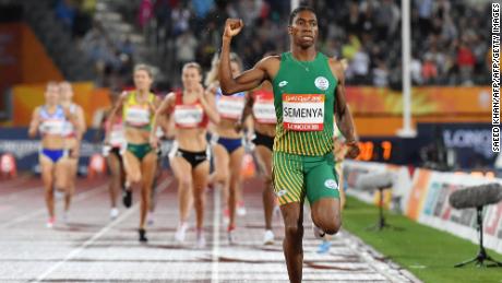 Caster Semenya celebrates at the 2018 Commonwealth Games in Gold Coast, Australia.