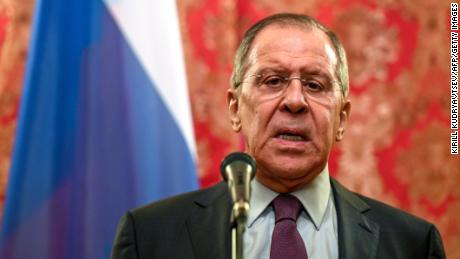 Russian Foreign Minister Sergey Lavrov speaks at a news conference after meeting with his North Korean counterpart in Moscow on April 10.